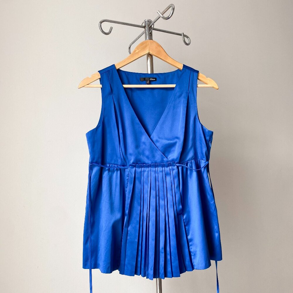 ☀️ Electric Blue Satin Pleated Empire Waist Top – Etam, Size M (US 6)